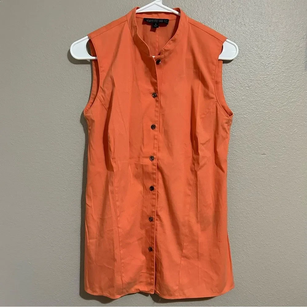 LAFAYETTE 148 sleeveless cotton blend button down top women’s size small 6 - Picture 2 of 8